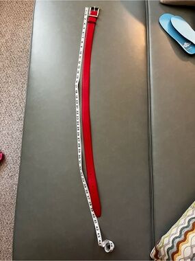 DKNY Red Leather Belt with Silver Buckle
